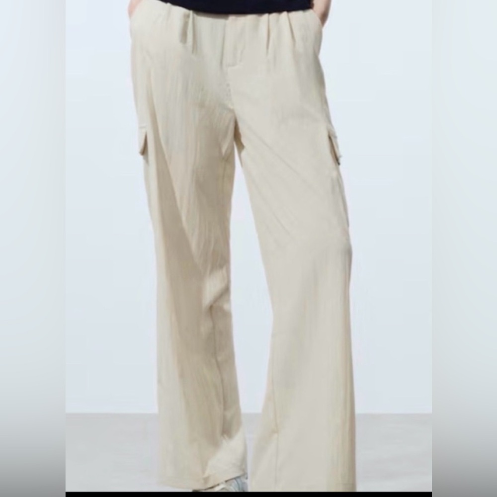 H&M NWT Women Rayon Ivory Cargo Pants with Front Flap Pockets sz 14
